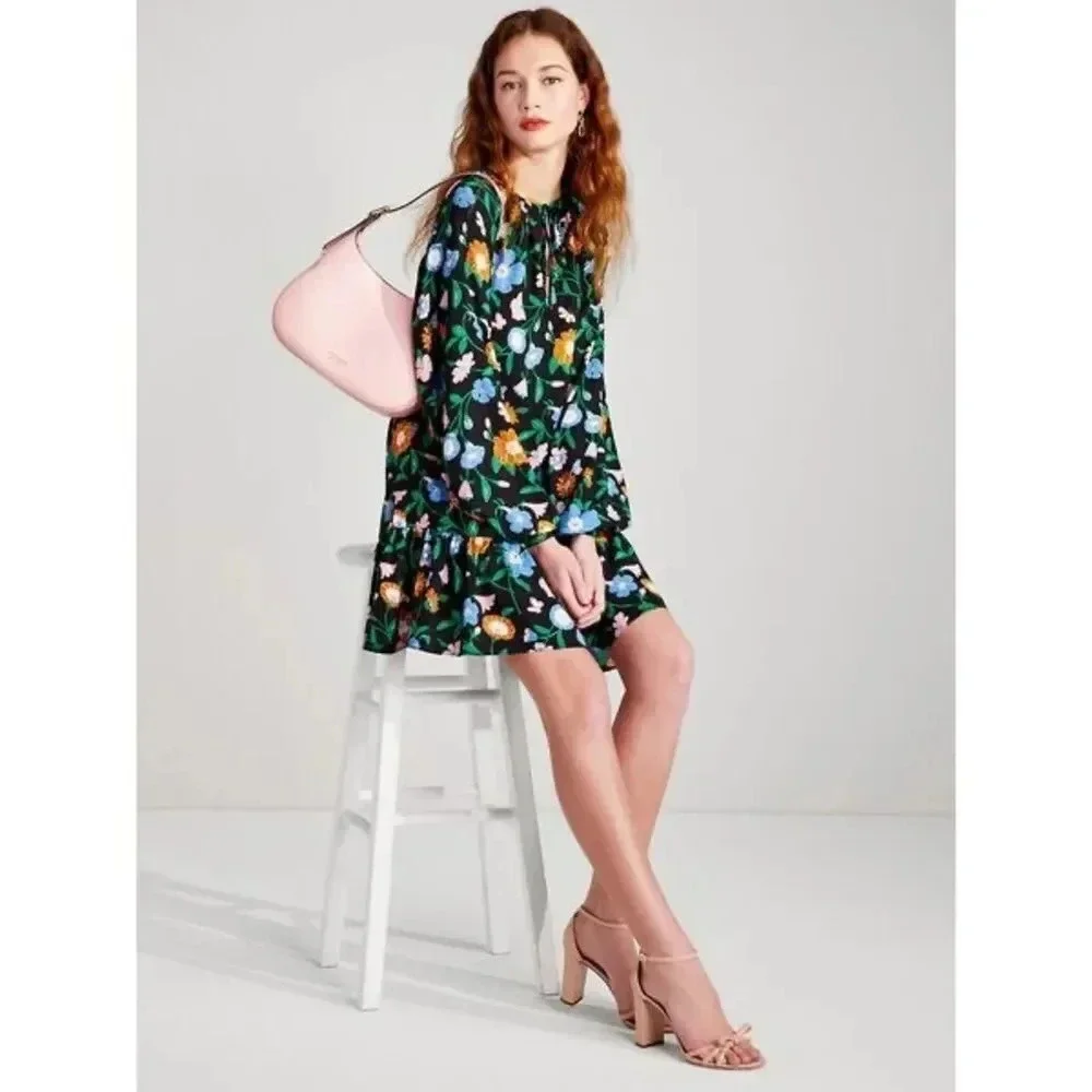 KATE SPADE NEW YORK KATE SPADE Floral Garden Tulip Dress In Black LARGE
